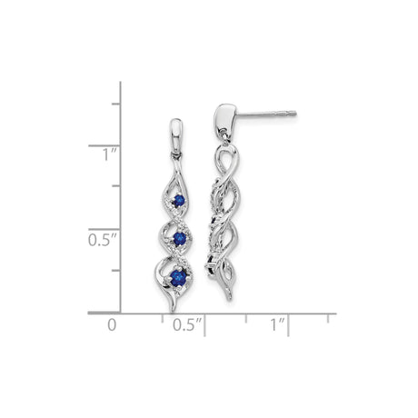 10k White Gold Dangle Earrings with Blue Sapphires and Infinity Twist Design