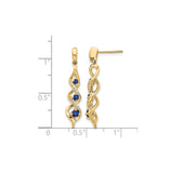 14k Yellow Gold Dangle Earrings with Blue Sapphire and Diamond Accents, Infinity Twist Design