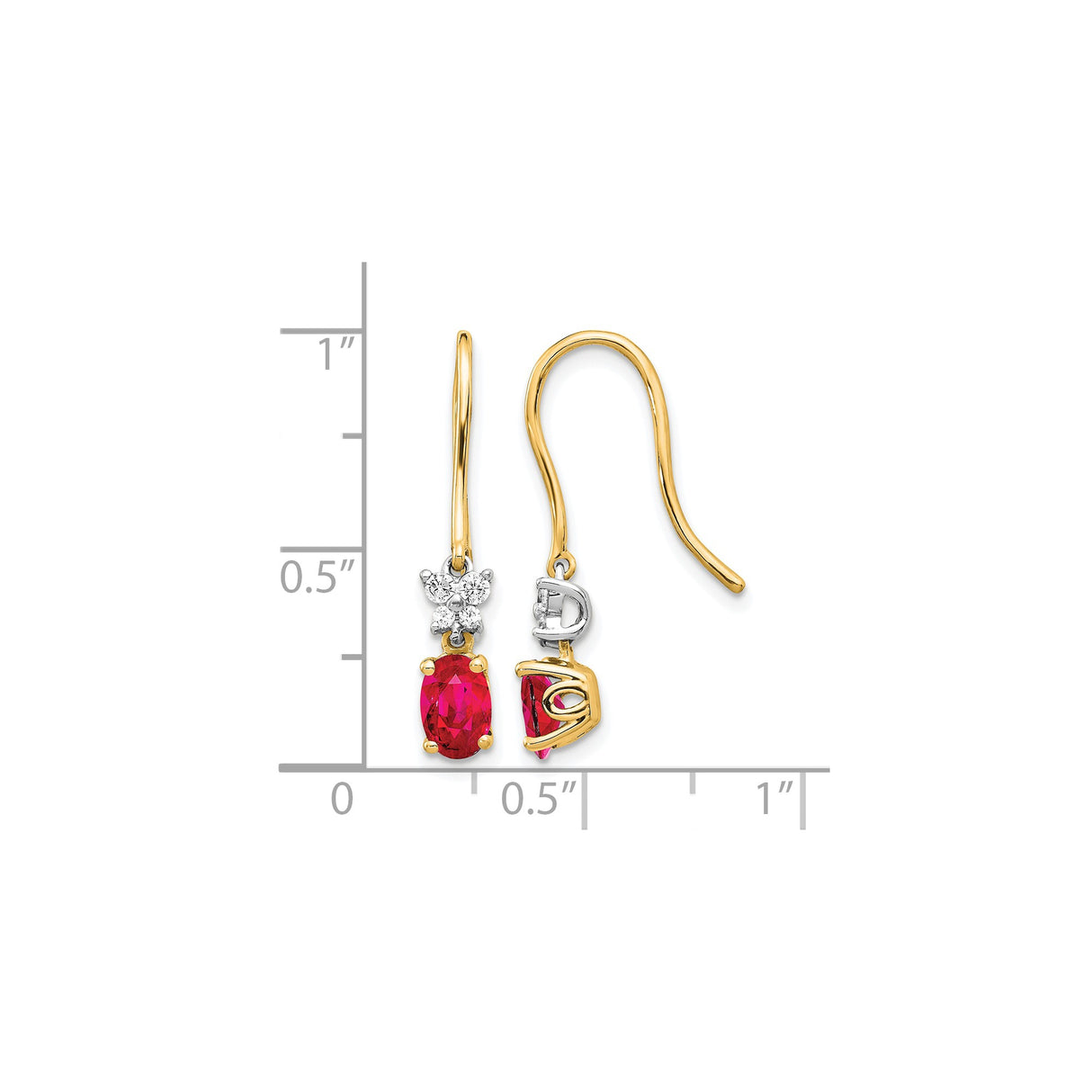 14k Two-Tone Gold Dangle Earrings with Oval Ruby and Diamond Cluster Design for Women