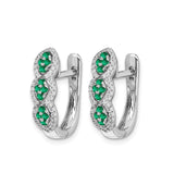 14k White Gold Infinity Hoop Earrings with Emerald and Diamond Accent