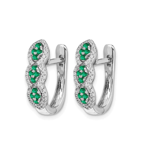 14k White Gold Infinity Hoop Earrings with Emerald and Diamond Accent