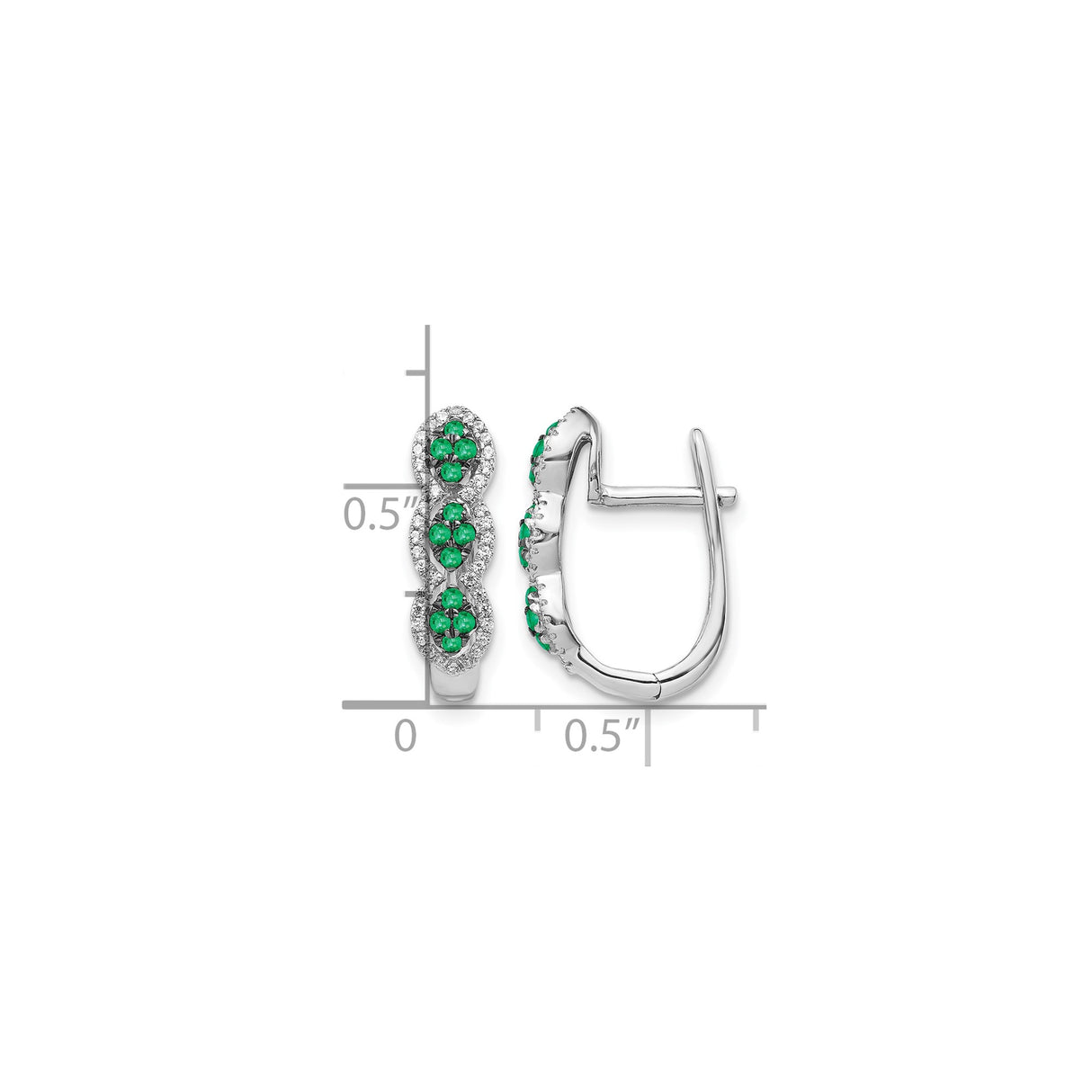 14k White Gold Infinity Hoop Earrings with Emerald and Diamond Accent