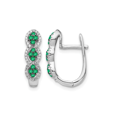 14k White Gold Infinity Hoop Earrings with Emerald and Diamond Accent