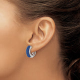 14k White Gold Hoop Earrings with Sapphire and Diamond Pavé, Lightweight Modern Design