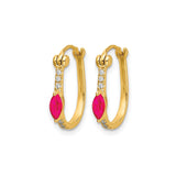 10k Yellow Gold Hoop Earrings with Marquise Cut Ruby and Diamond Accents