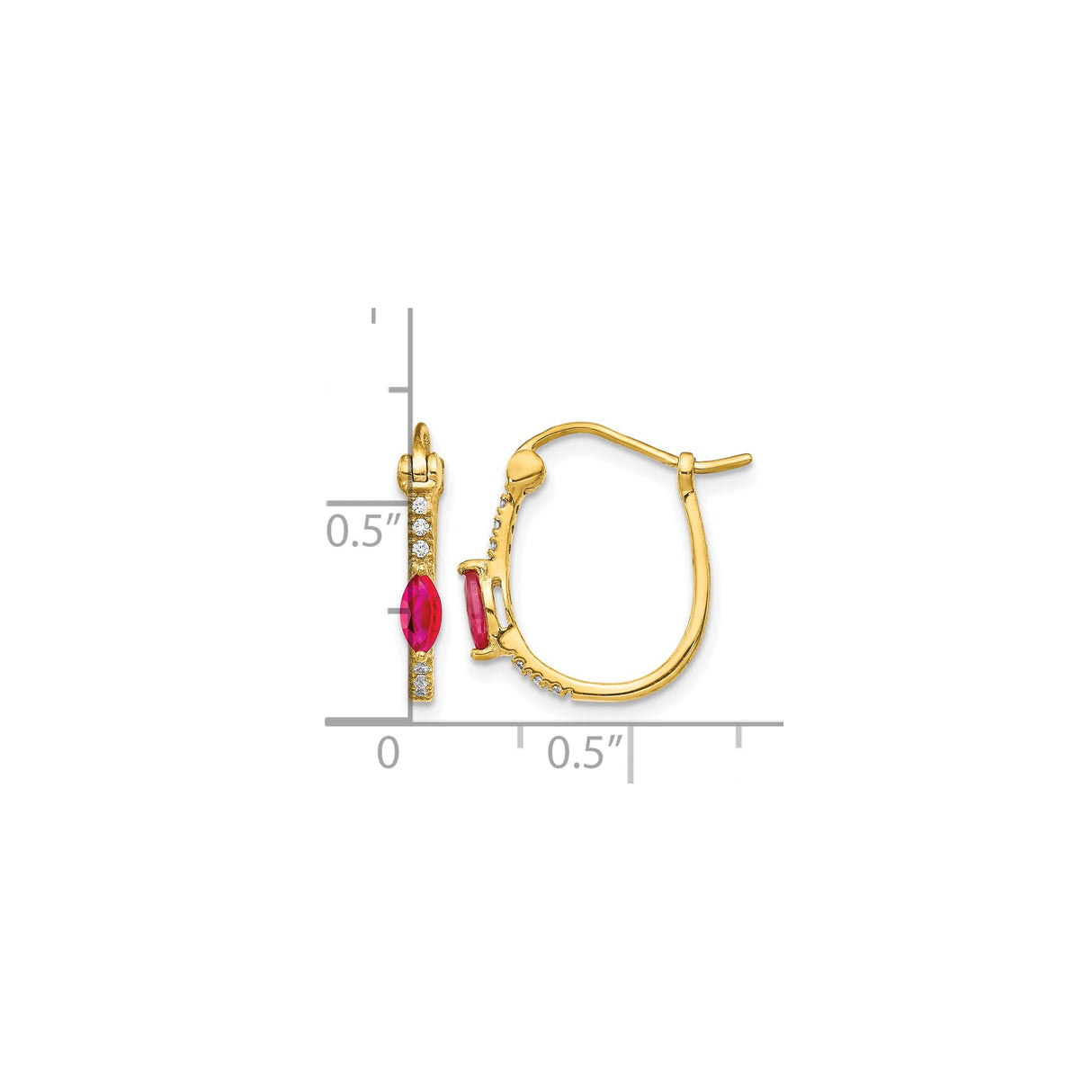 10k Yellow Gold Hoop Earrings with Marquise Cut Ruby and Diamond Accents