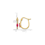 10k Yellow Gold Hoop Earrings with Marquise Cut Ruby and Diamond Accents