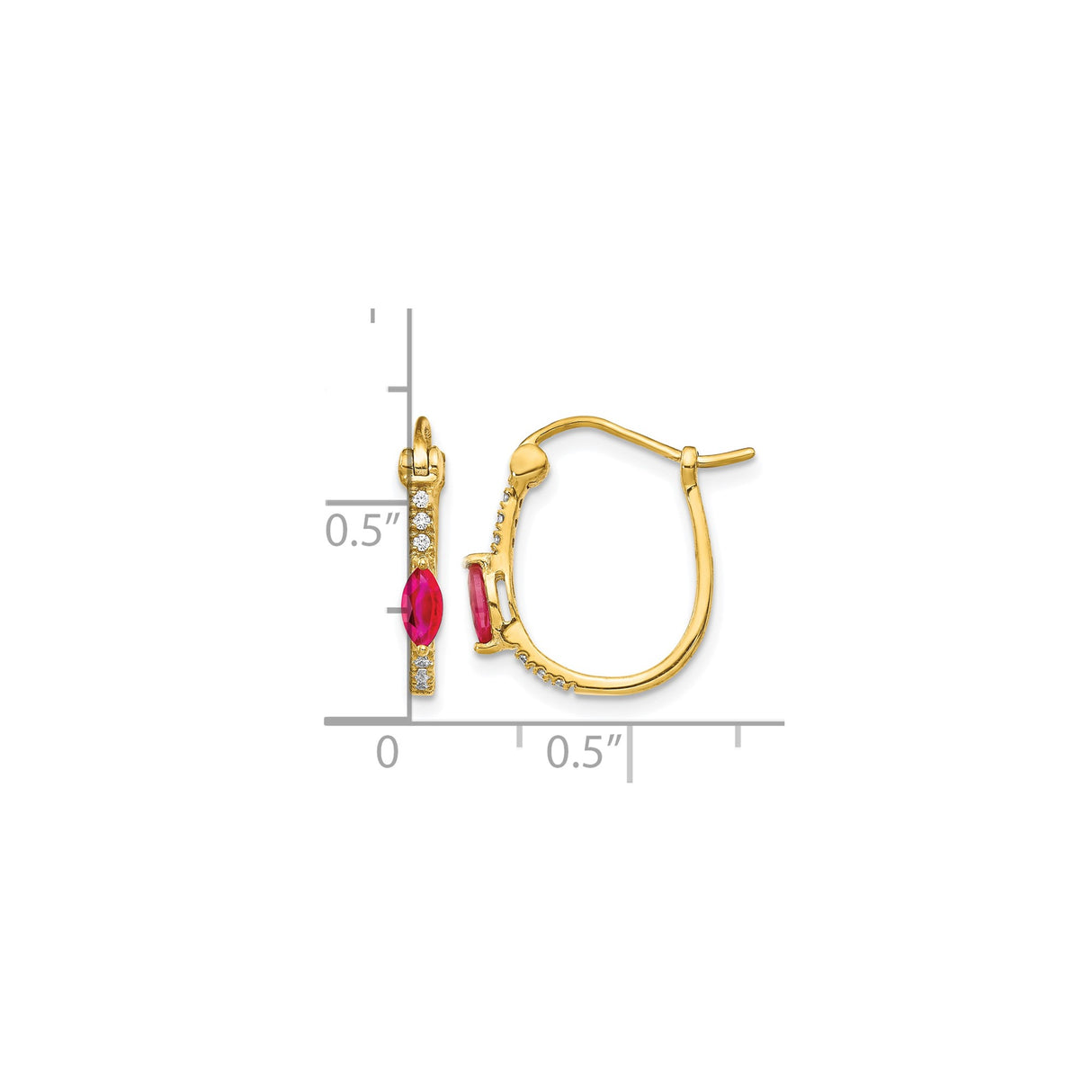 14k Yellow Gold Hoop Earrings with Marquise Ruby and Diamond Accents, Romantic Anniversary Jewelry
