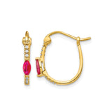 14k Yellow Gold Hoop Earrings with Marquise Ruby and Diamond Accents, Romantic Anniversary Jewelry