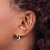 10k Yellow Gold Hoop Earrings with Sapphire and Diamond, Marquise Cut, Polished Finish