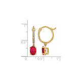 14k Yellow Gold Hoop Earrings with Ruby and Diamond, Oval Cut Dangle Style for Women