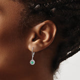 14k White Gold Dangle Earrings with Emerald Center and Diamond Halo, Leverback Drop Style