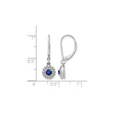 14k White Gold Dangle Earrings with Sapphire and Diamond Accent, Halo Leverback Design