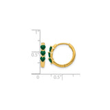 14k Yellow Gold Hoop Earrings with Heart-Shaped Created Emeralds, Romantic Love Design