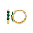 14k Yellow Gold Hoop Earrings with Heart-Shaped Created Emeralds, Romantic Love Design