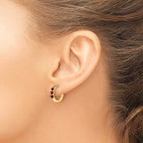 10k Yellow Gold Hoop Earrings with Created Ruby Heart Gemstones, Romantic Style