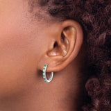 14k White Gold Hoop Earrings with Alternating Emerald and Diamond Stones, Modern Design