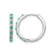 14k White Gold Hoop Earrings with Alternating Emerald and Diamond Stones, Modern Design