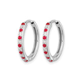 14k White Gold Hoop Earrings with Ruby and Diamond Accents, Classic Round Style