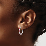 14k White Gold Hoop Earrings with Ruby and Diamond Accents, Classic Round Style