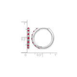 14k White Gold Hoop Earrings with Ruby and Diamond Accents, Classic Round Style
