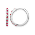 14k White Gold Hoop Earrings with Ruby and Diamond Accents, Classic Round Style