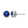 14k White Gold Stud Earrings with Round Sapphire and Diamond Halo