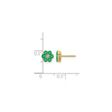 10k Yellow Gold Floral Stud Earrings with Emerald and Diamond, Nature-Inspired Design for Women