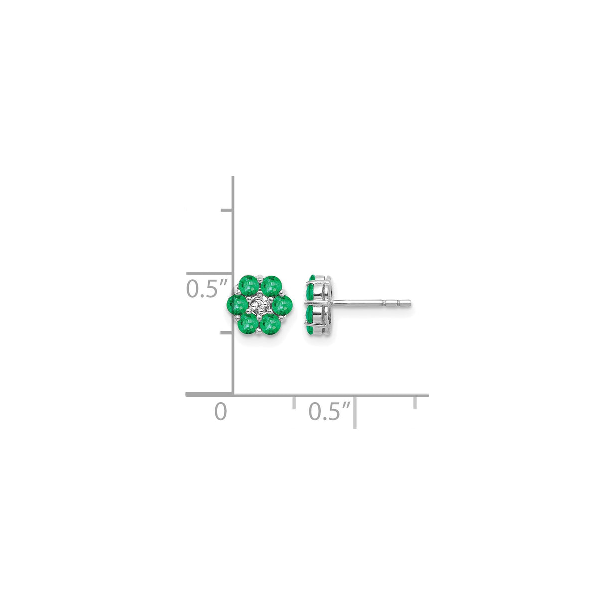 14k White Gold Stud Earrings with Emerald and Diamond Floral Cluster Design for Women
