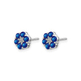 14k White Gold Floral Stud Earrings with Sapphire and Diamond Cluster Design