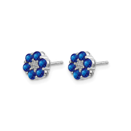 14k White Gold Floral Stud Earrings with Sapphire and Diamond Cluster Design