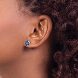 14k White Gold Floral Stud Earrings with Sapphire and Diamond Cluster Design