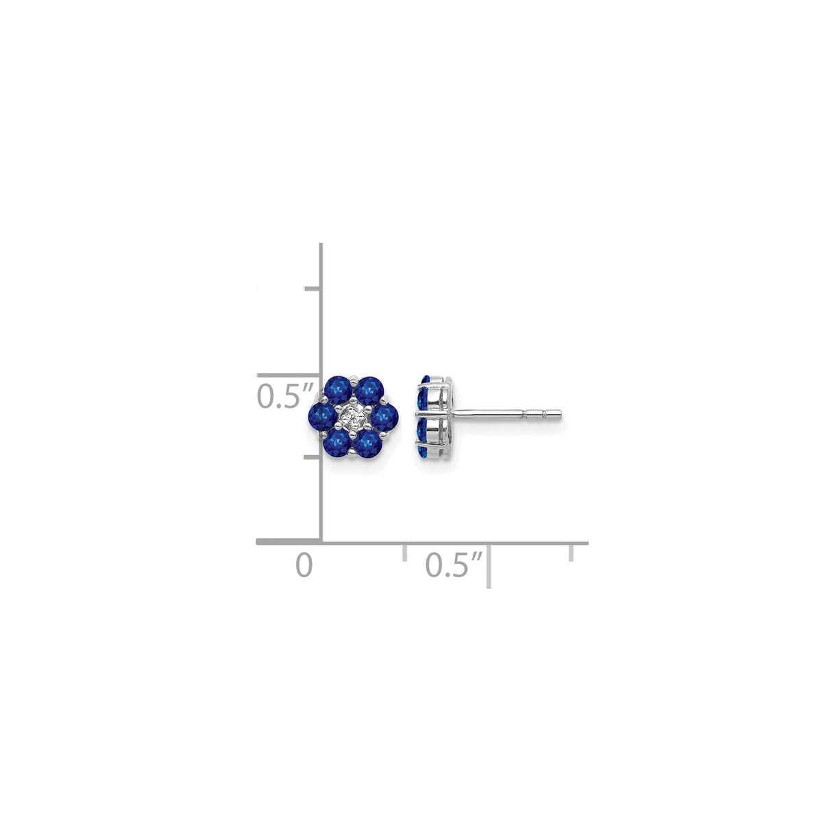14k White Gold Floral Stud Earrings with Sapphire and Diamond Cluster Design