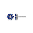 14k White Gold Floral Stud Earrings with Sapphire and Diamond Cluster Design