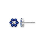 14k White Gold Floral Stud Earrings with Sapphire and Diamond Cluster Design