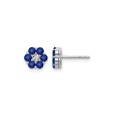 14k White Gold Floral Stud Earrings with Sapphire and Diamond Cluster Design