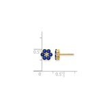 14k Yellow Gold Flower Stud Earrings with Sapphire and Diamond, Two Tone Rhodium Design