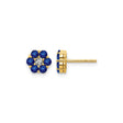 14k Yellow Gold Flower Stud Earrings with Sapphire and Diamond, Two Tone Rhodium Design
