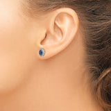 14k White Gold Stud Earrings with Blue Sapphires and Diamond Halo Cluster