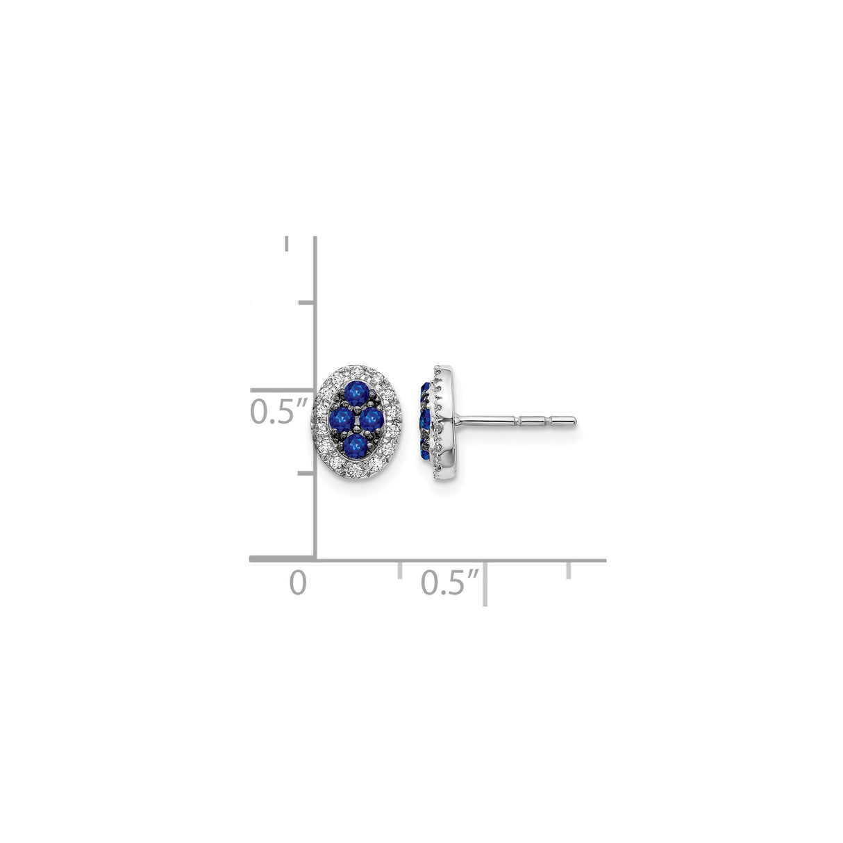 14k White Gold Stud Earrings with Blue Sapphires and Diamond Halo Cluster