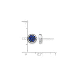 14k White Gold Stud Earrings with Blue Sapphires and Diamonds, Floral Halo Design
