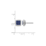 14k White Gold Stud Earrings with Blue Sapphire and Diamond Halo Design