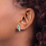 14k White Gold Stud Earrings with Square Cut Emeralds and Diamond Accents, Polished Finish