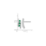 14k White Gold Stud Earrings with Square Cut Emeralds and Diamond Accents, Polished Finish