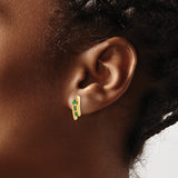 14k Yellow Gold Stud Earrings with Emerald and Diamond Accents, Modern Curved Design