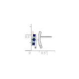 14k White Gold Curved Bar Stud Earrings with Blue Sapphires and Diamonds