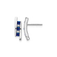 14k White Gold Curved Bar Stud Earrings with Blue Sapphires and Diamonds