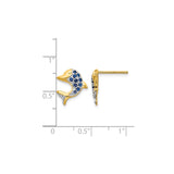 14k Yellow Gold Dolphin Stud Earrings with Sapphire, Two-Tone Nautical Marine Design