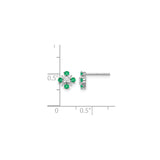 14k White Gold Stud Earrings with Green Emeralds and Diamonds, Floral Cluster Design