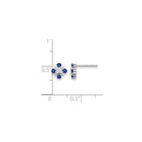 14k White Gold Stud Earrings with Blue Sapphires and Diamond Accent, Floral Cluster Design